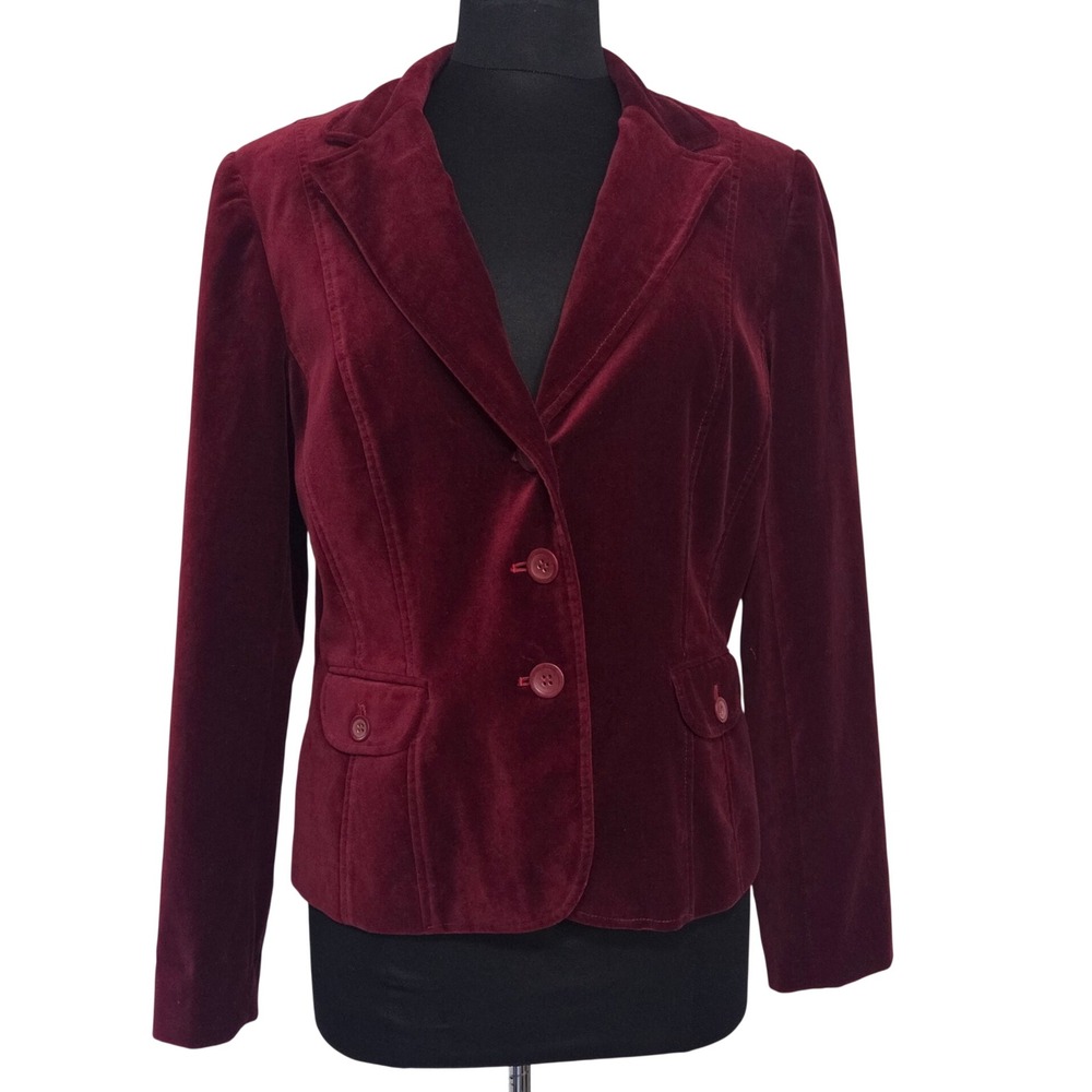 Liz Claiborne Vintage Burgundy Velvet Blazer Vamp Whimsigoth Acadamia Size M